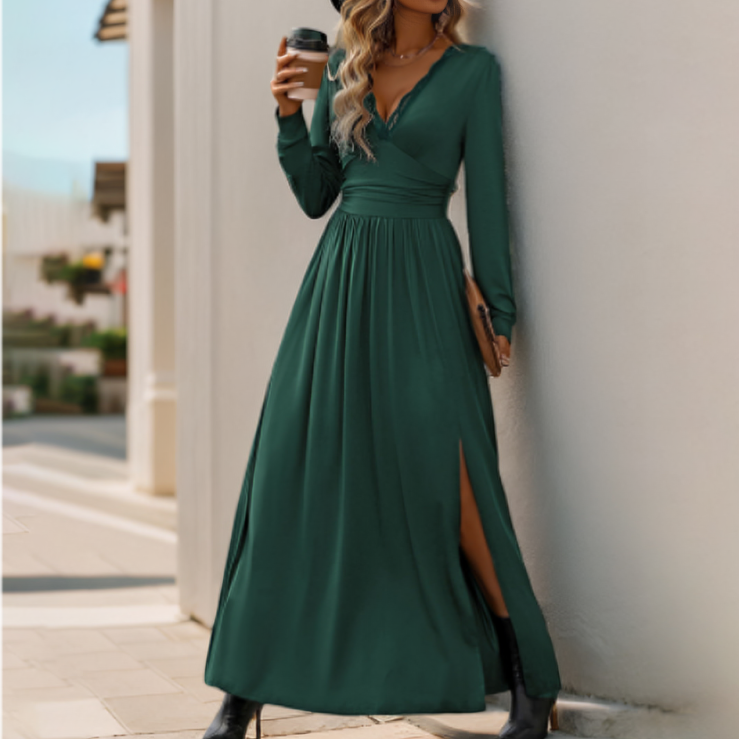 Elegante verfijnde dames maxi jurk met lange mouwen