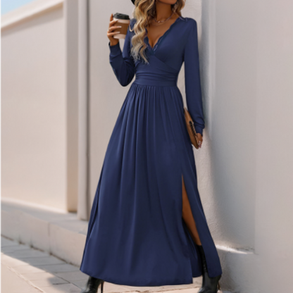 Elegante verfijnde dames maxi jurk met lange mouwen