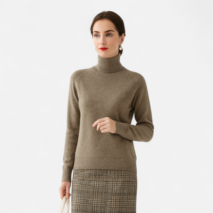 Zachte Merino Cashmere Dames Coltrui met Raglanmouwen en Ribboorden
