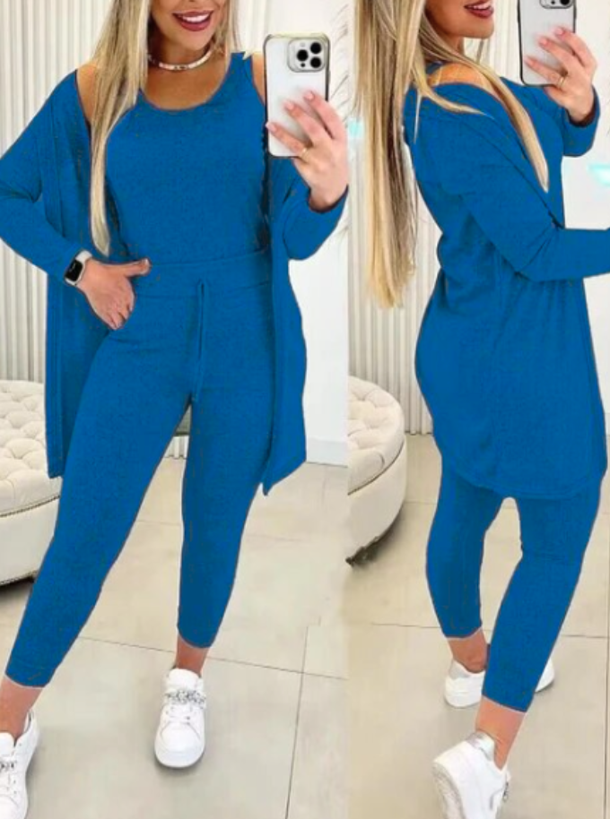 Warme Dames 3-delige Loungewear Set met Legging en Vest