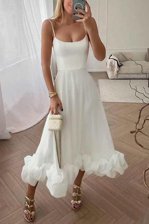 Quinny | Strapless Midi Jurk met Ruches
