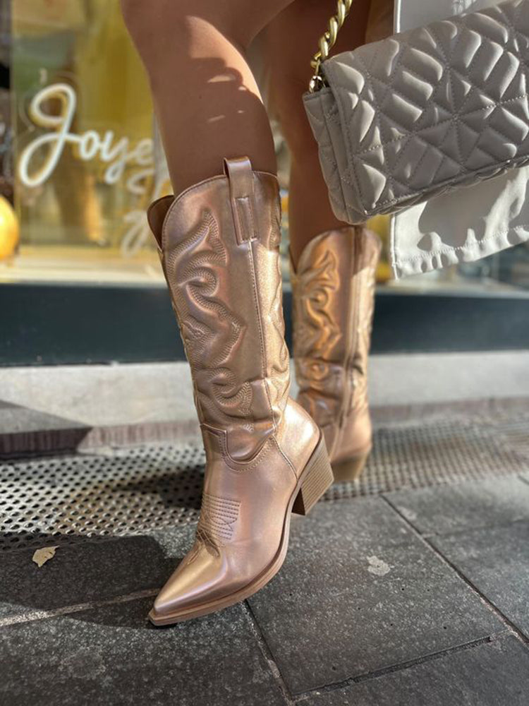 Luce | Metallic Western Enkellaarzen met Hak