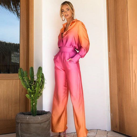 Fena | Satijnen Ombré Set met Wijde Pijpen