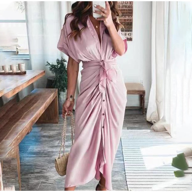 Sjaan | Strakke Knopen Midi Jurk