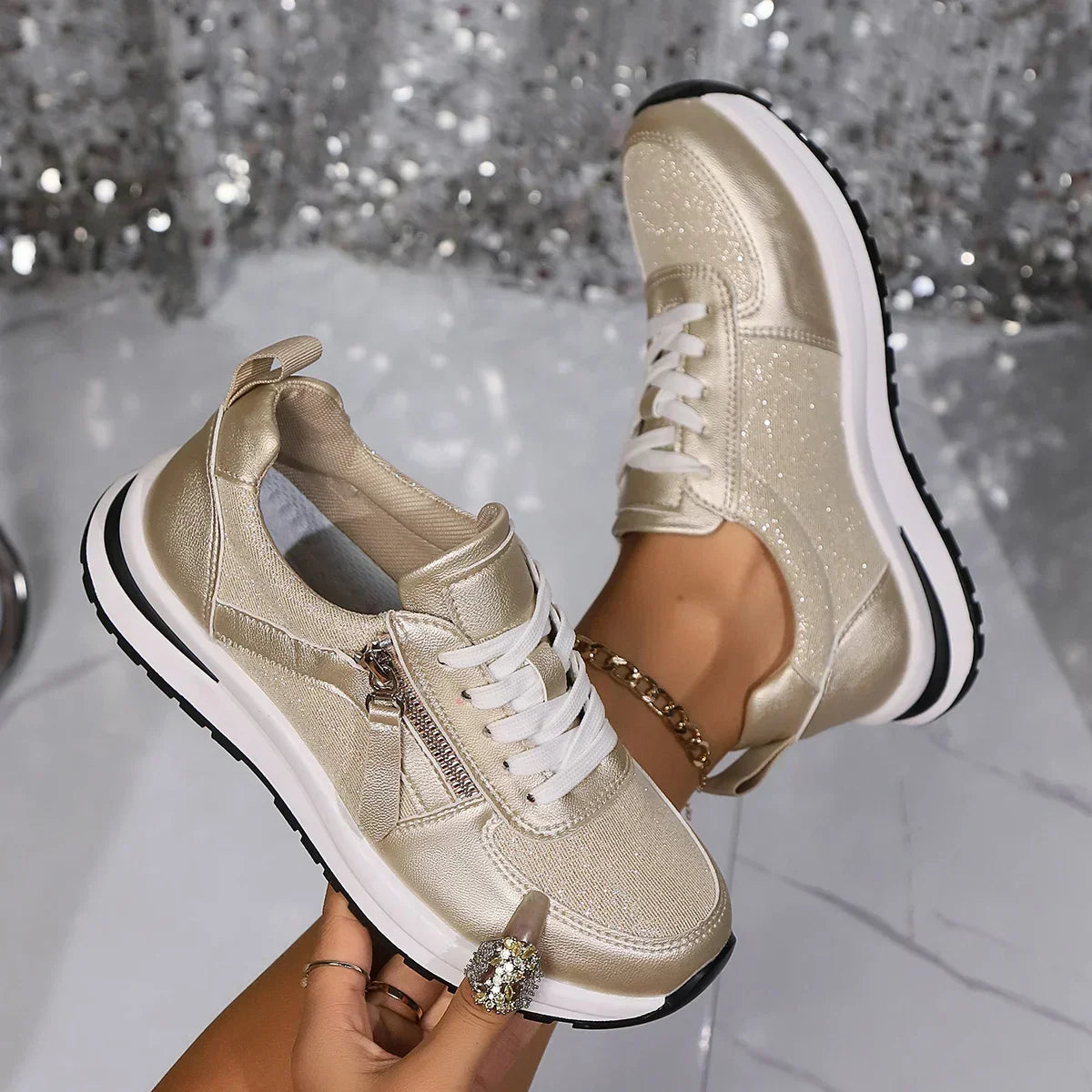Dames Glitterende Orthopedische Sneakers Met Comfortabele Zool