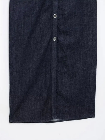 Mallou | Denim Midi Jurk met Knoopsluiting