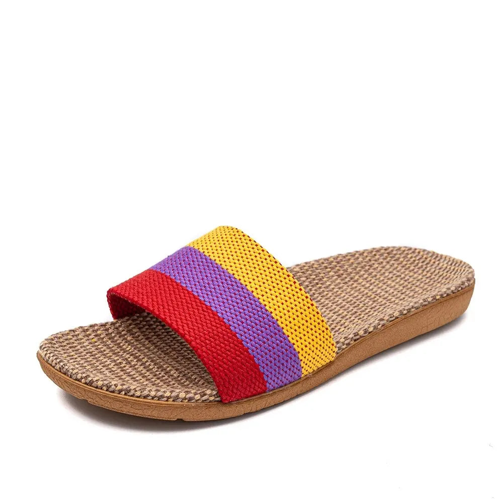 Mada | Comfortabele Dames Slippers met Geweven Zool en Kleurrijke Band