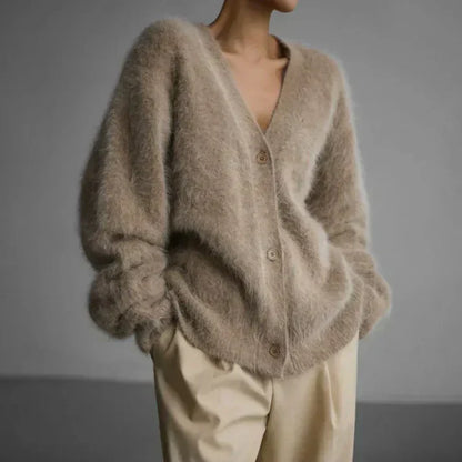 Zachte Oversized Fluffy Dames Cardigan met Knopen