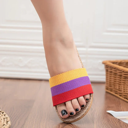 Mada | Comfortabele Dames Slippers met Geweven Zool en Kleurrijke Band