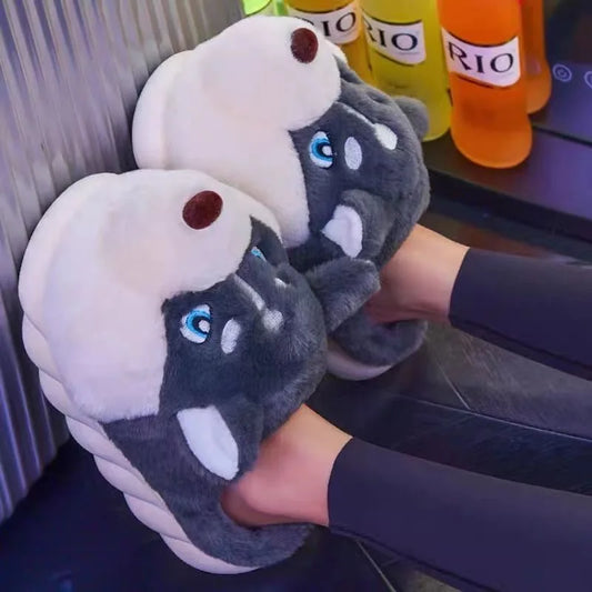 Warme Zachte Dames Pantoffels – Schattige Husky Sloffen voor Thuis