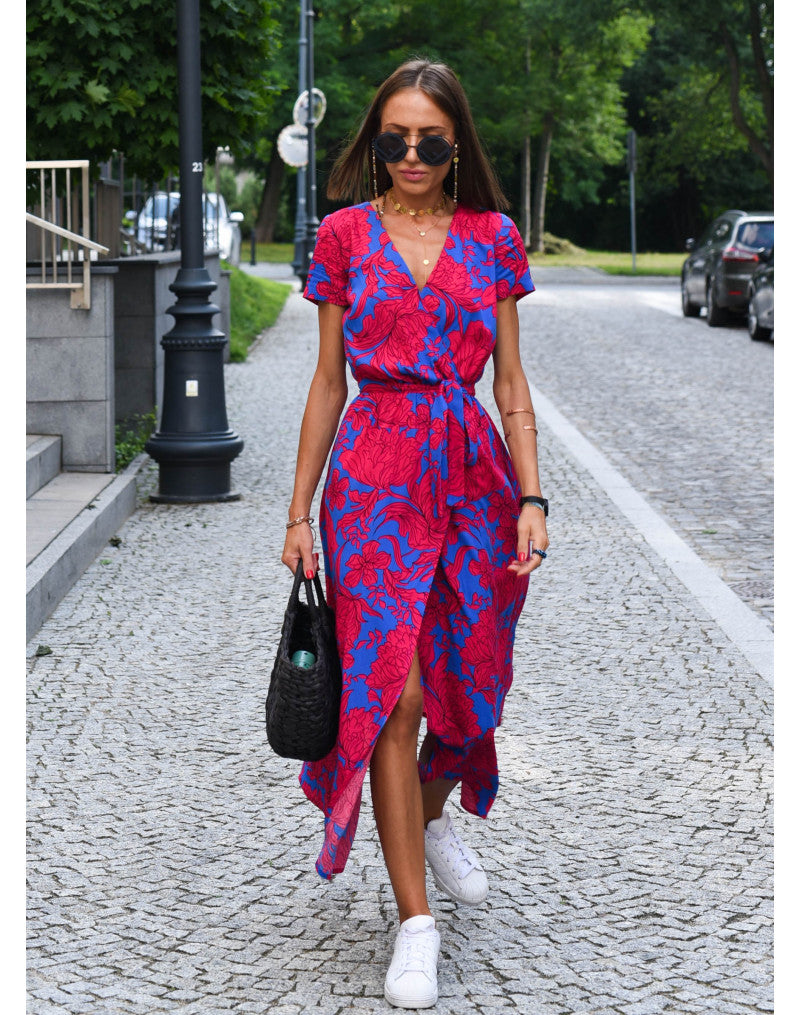 Corinne | V-Hals Midi Jurk met Bloemenprint