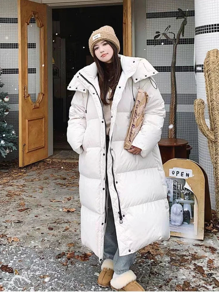 Warme Lange Oversized Dames Puffer Jas met Capuchon