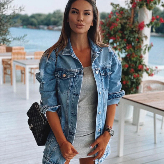 Lisha | Oversized Denim Jas met Vintage Look