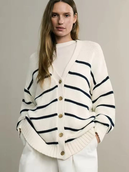 Trendy Oversized Dames Cardigan met Strepen en Knopen