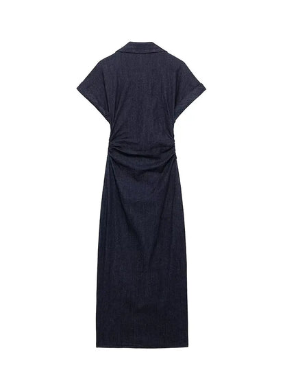 Mallou | Denim Midi Jurk met Knoopsluiting