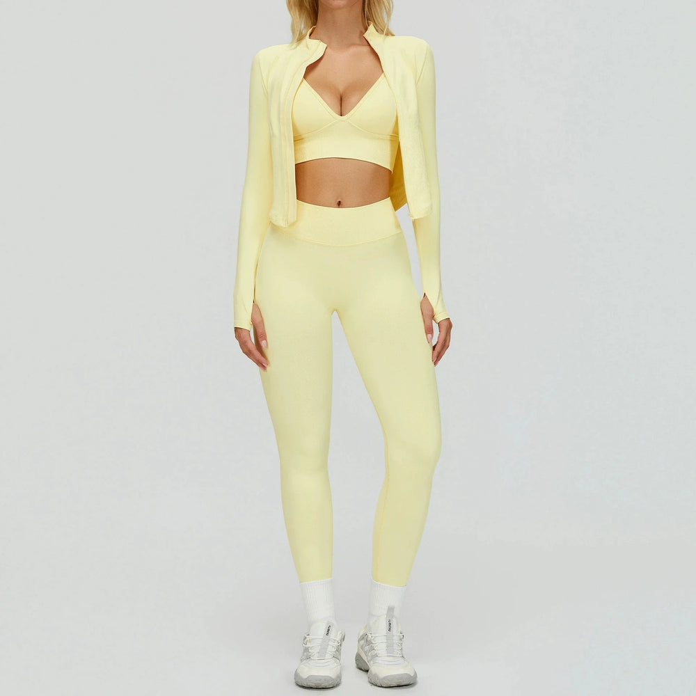 gele sportoutfit dames met aansluitende legging en bh