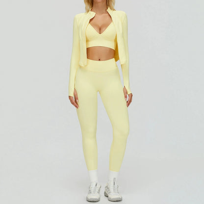gele sportoutfit dames met aansluitende legging en bh
