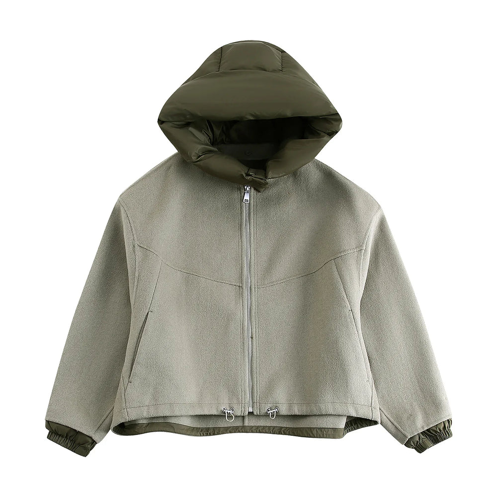 Oversized Gewatteerd Kort Jack met Hoge Kraag en Rits voor Dames