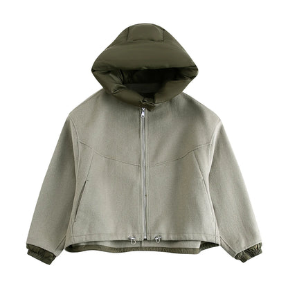 Oversized Gewatteerd Kort Jack met Hoge Kraag en Rits voor Dames