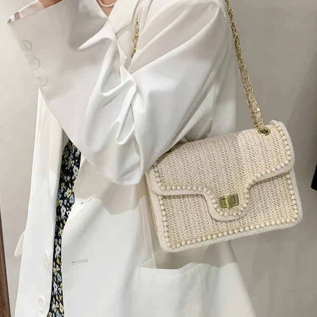 Baili | Elegant Woven Shoulder Bag with Pearl Details