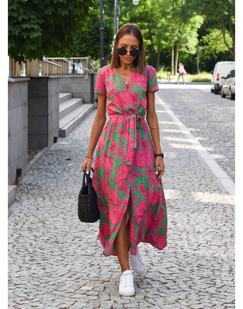 Corinne | V-Hals Midi Jurk met Bloemenprint