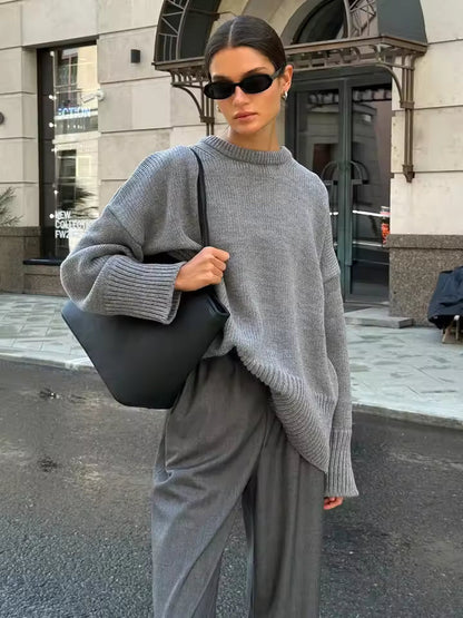 Oversized Dames Trui met Lange Mouwen en Ronde Hals