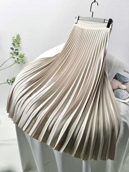 Malota | Satijnen Plissé Rok met Hoge Taille en Glanzende Finish