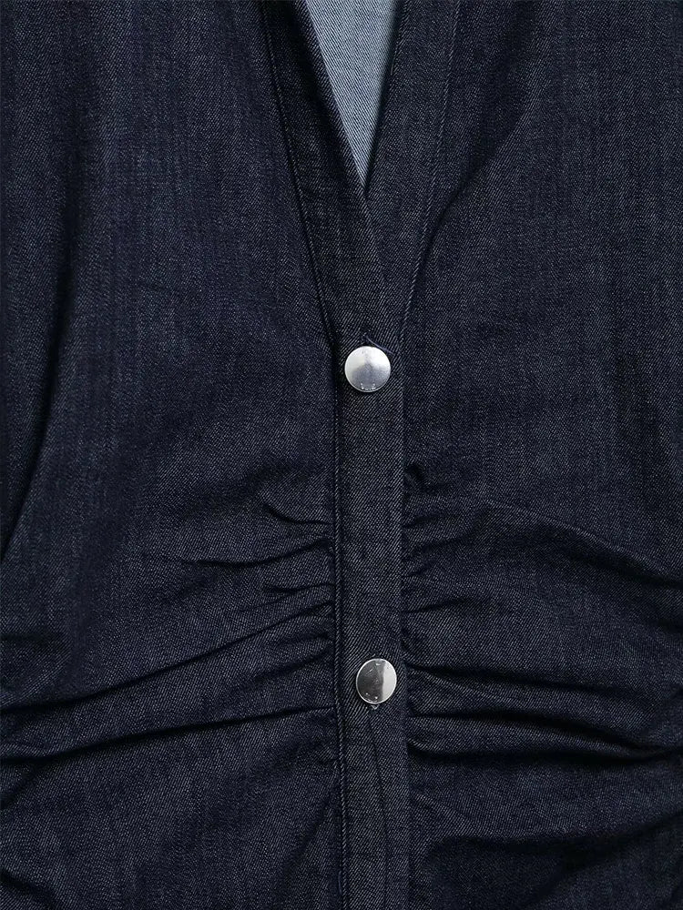 Mallou | Denim Midi Jurk met Knoopsluiting