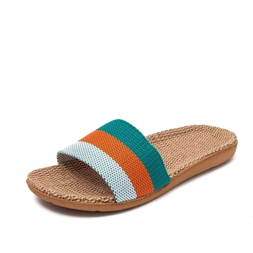 Mada | Comfortabele Dames Slippers met Geweven Zool en Kleurrijke Band