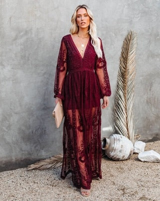 Bethy | Romantische Maxi Jurk met Boho Kant