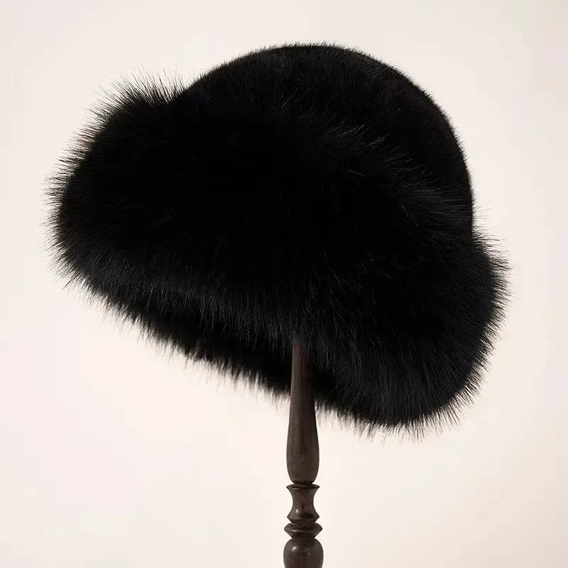 Elegante Warme Dames Bontmuts Winter met Fluffy Afwerking