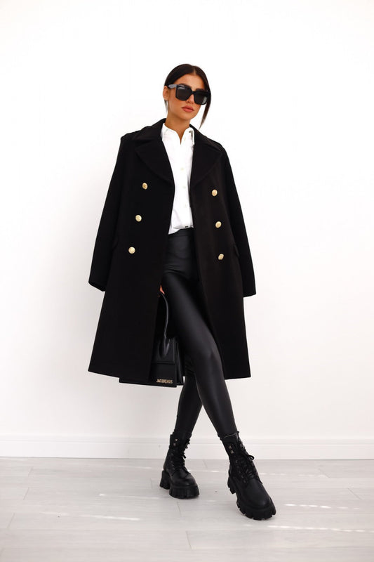 Elegante chique dames wool coat met knoopdetail