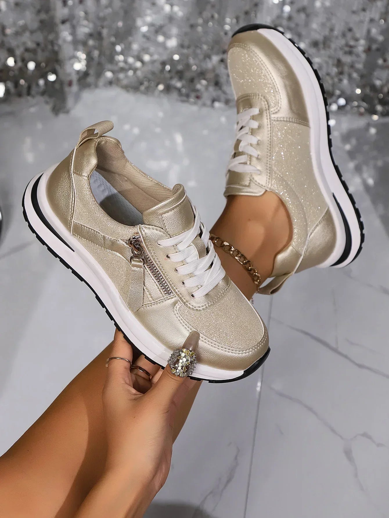 Dames Glitterende Orthopedische Sneakers Met Comfortabele Zool