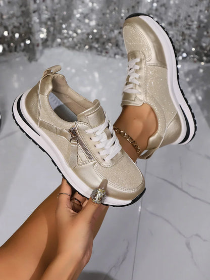 Dames Glitterende Orthopedische Sneakers Met Comfortabele Zool