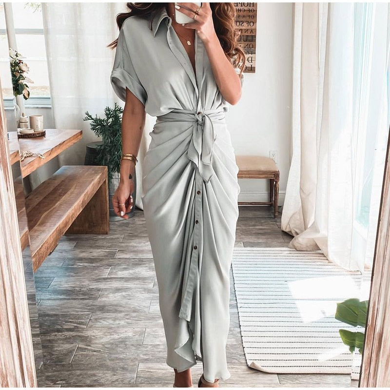 Sjaan | Strakke Knopen Midi Jurk