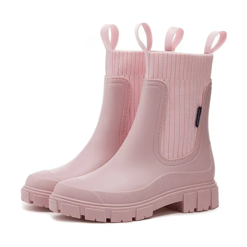 regenlaarzen instapmodel zonder veters of ritsen in roze