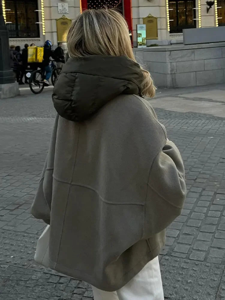 Oversized Gewatteerd Kort Jack met Hoge Kraag en Rits voor Dames