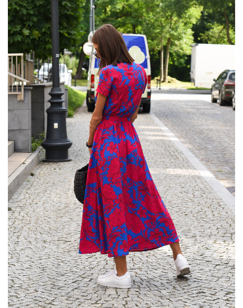 Corinne | V-Hals Midi Jurk met Bloemenprint