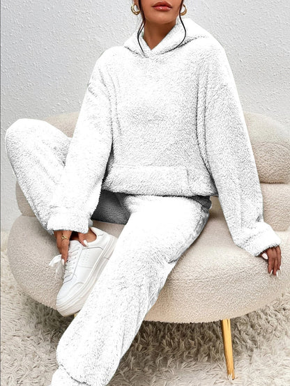 Comfortabele Zachte Teddy Jas Dames Loungewear Set met Hoodie