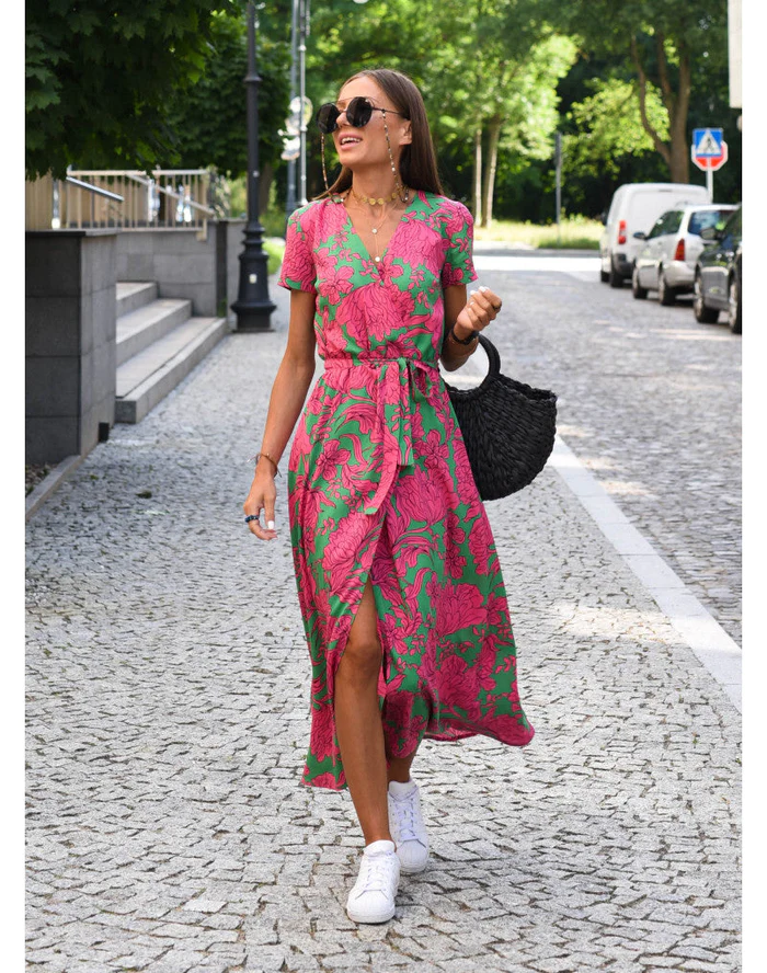 Luchtige Zomer Dames Midi Jurk Met V Hals En Korte Mouwen