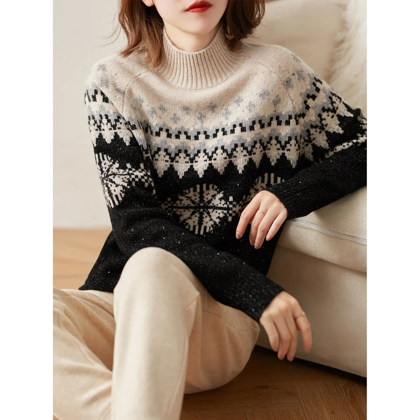 Trendy Warme Gebreide Damestrui met Col