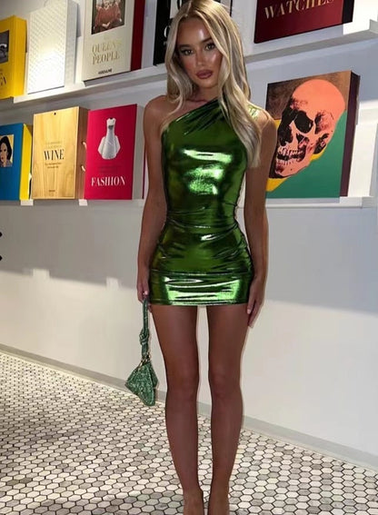 Nicky | Goudkleurige Metallic Mini Jurk