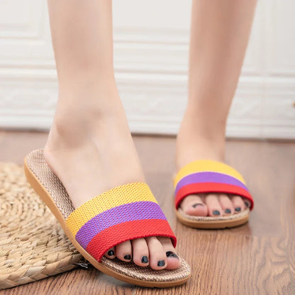 Mada | Comfortabele Dames Slippers met Geweven Zool en Kleurrijke Band