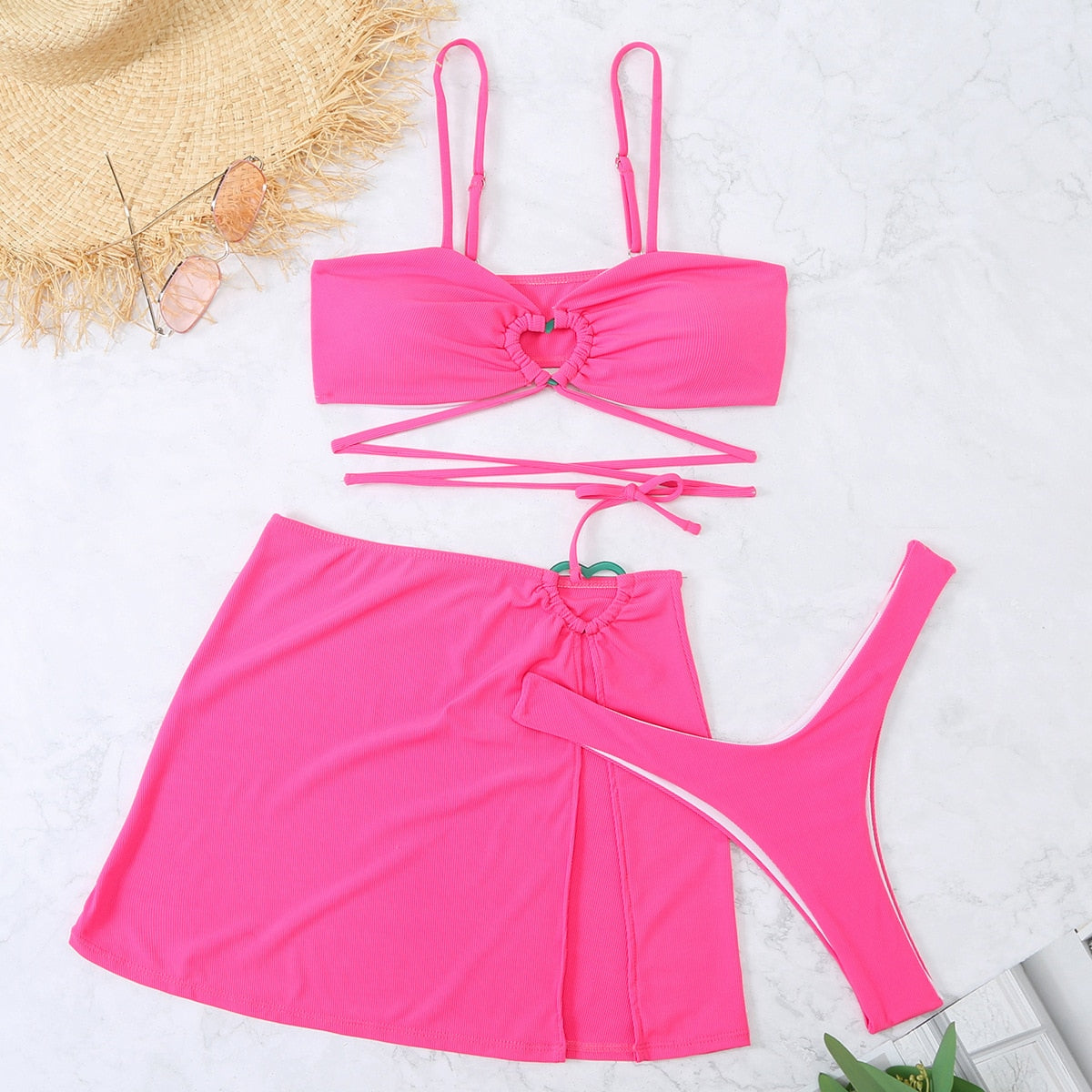 Euphemia | Speelse 3-Delige Bikini Set met Hartdetails