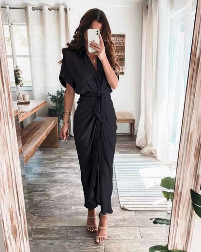 Sjaan | Strakke Knopen Midi Jurk
