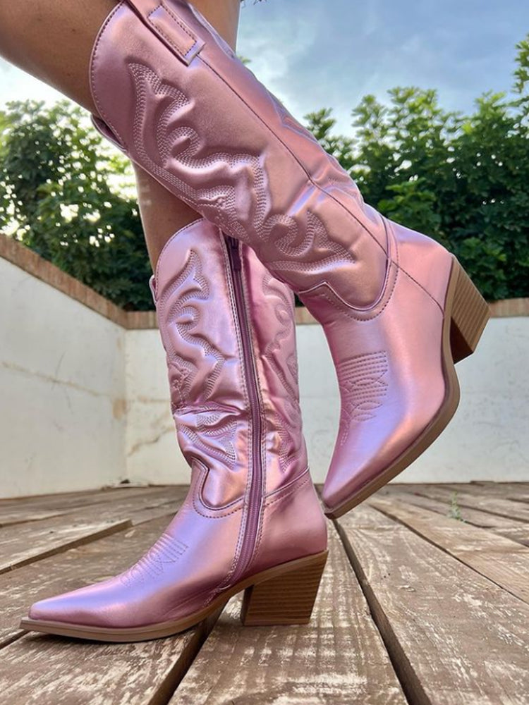 Luce | Metallic Western Enkellaarzen met Hak
