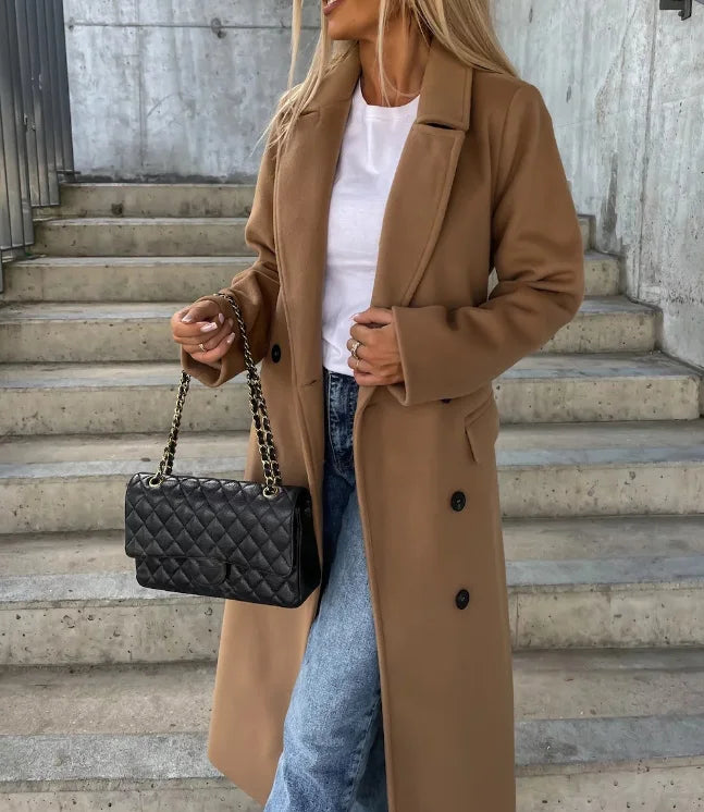 Elegant chic tailored women's wool coat with belt