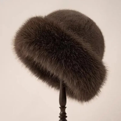 Elegante Warme Dames Bontmuts Winter met Fluffy Afwerking
