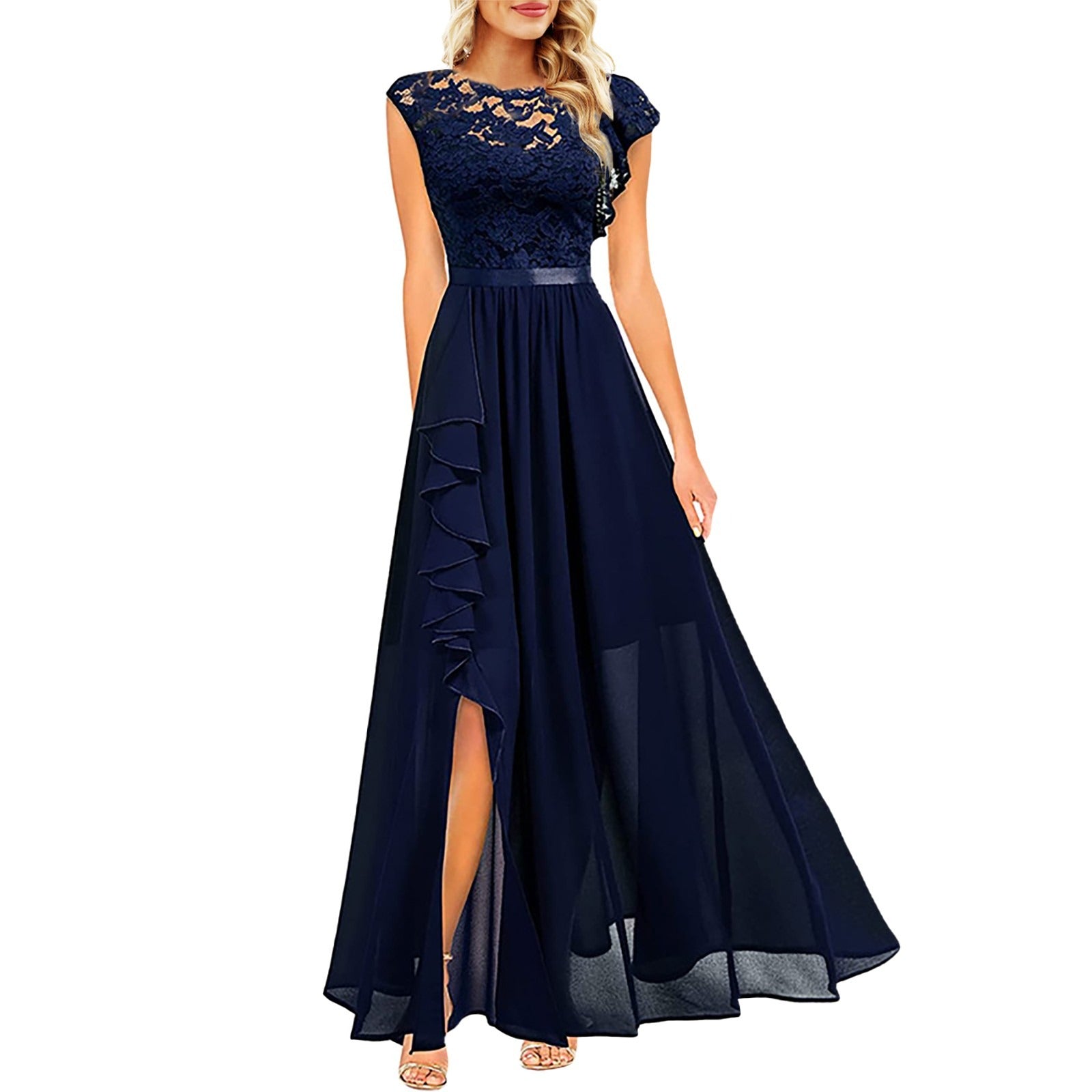 Pamila | Elegante Avondjurk met Kant en Ruches