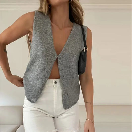 Brandie | Trendy Gebreide Gilet met Diepe V-Hals